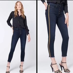 Veronica Beard $295 Debbie 10" Skinny Ankle Jeans Women's 28 Mustard Tux Stripe